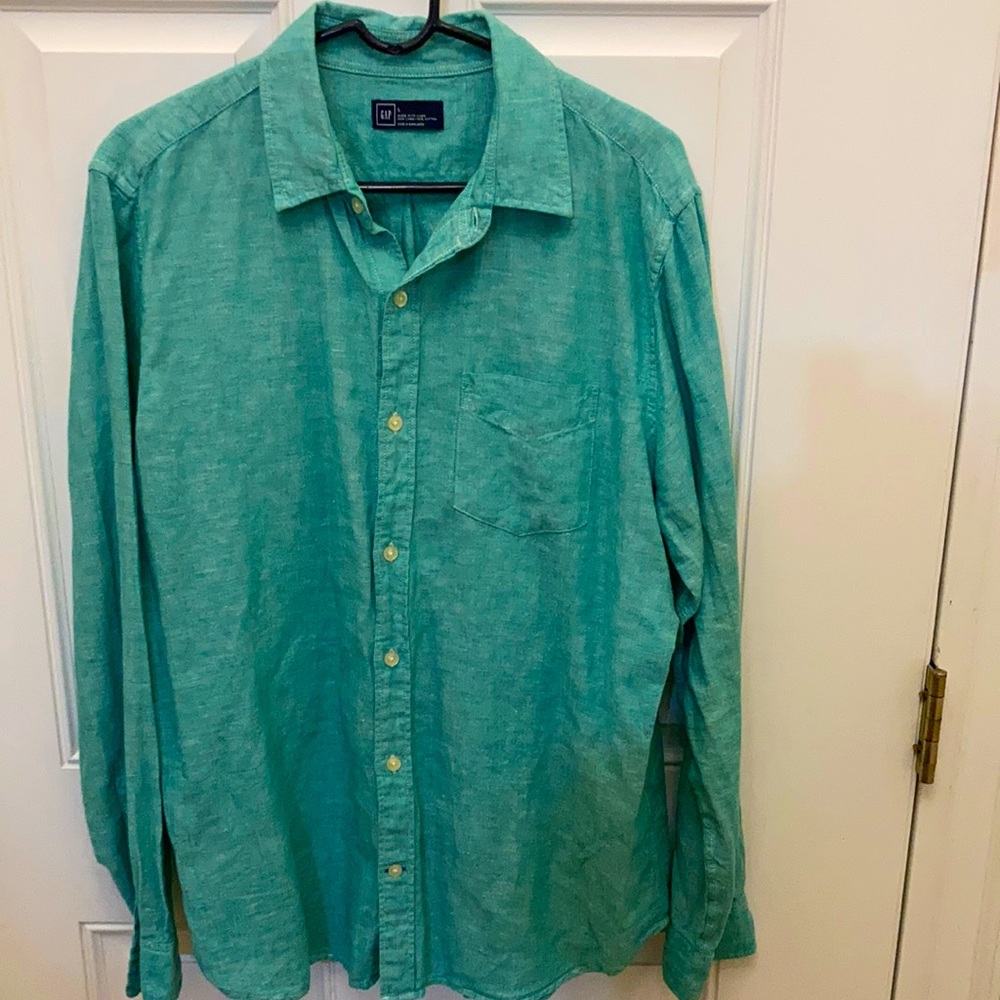 Men’s large button down casual shirt teal color